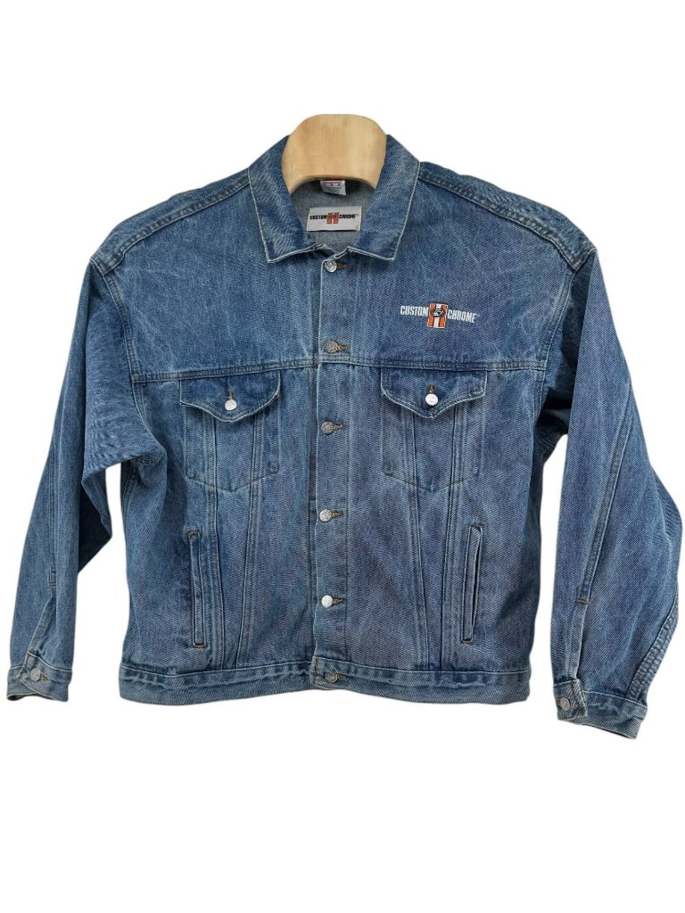 Tyca Custom Chrome Denim Trucker Jacket Men XL RN # 80837 Cotton Made in USA Vtg
